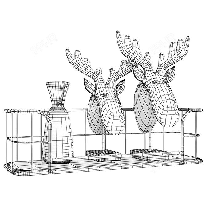 Wooden Elk Figurine Shelf Decor 3D model image 2