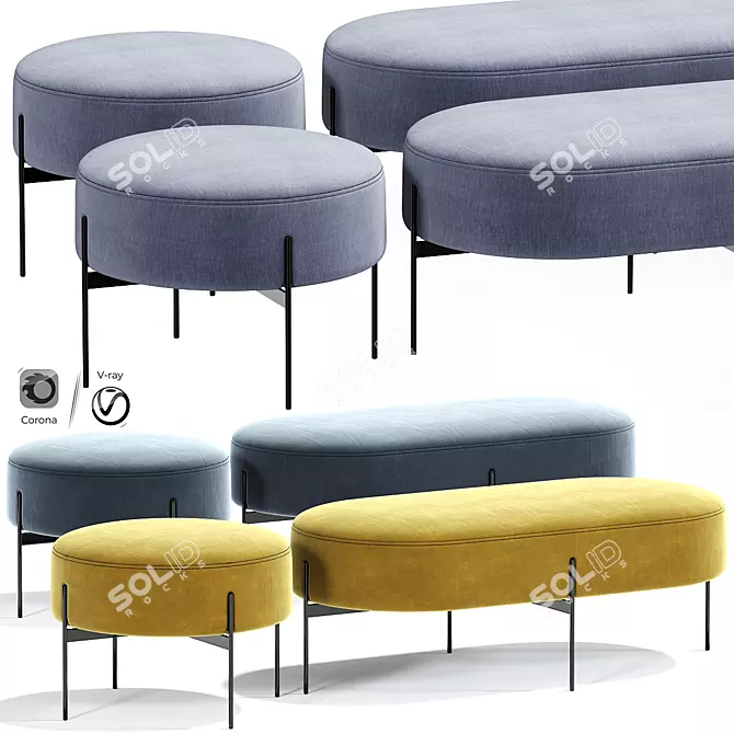 Elegant Macca Ottoman Set 3D model image 1