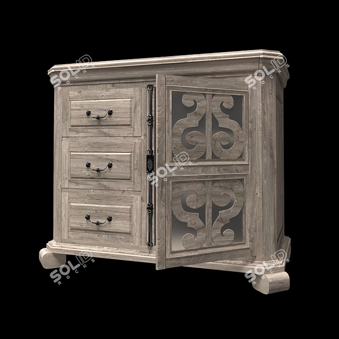 Relaxed Vintage Media Chest with Elegant Scrollwork 3D model image 1