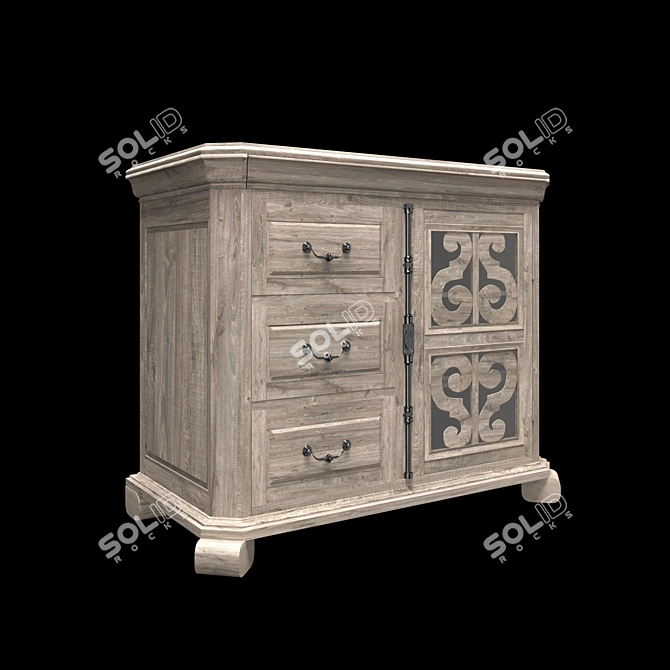 Relaxed Vintage Media Chest with Elegant Scrollwork 3D model image 3