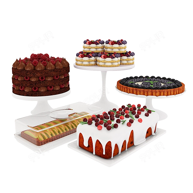 Delicious Fruit Berry Cake Collection 3D model image 5