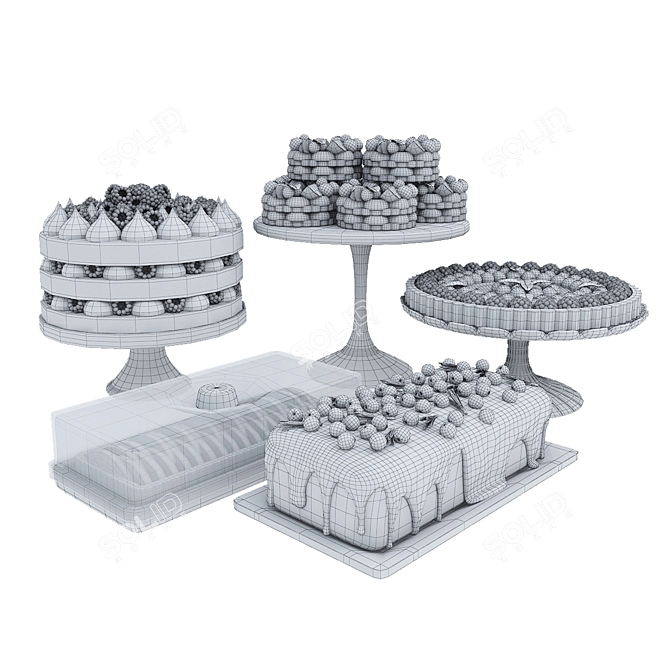 Delicious Fruit Berry Cake Collection 3D model image 9