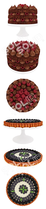 Delicious Fruit Berry Cake Collection 3D model image 1