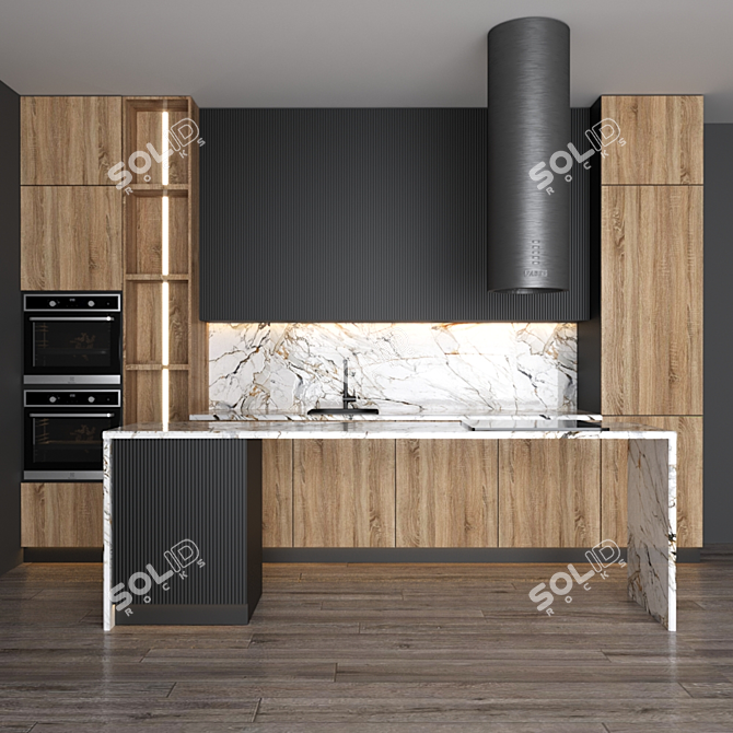 Modular Kitchen 4000mm: Blanco Faucet, Electrolux Gas & Oven 3D model image 3