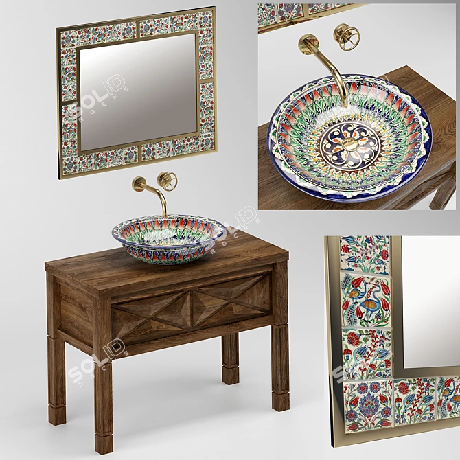 Antique Wooden Washbasin Cabinet 3D model image 1