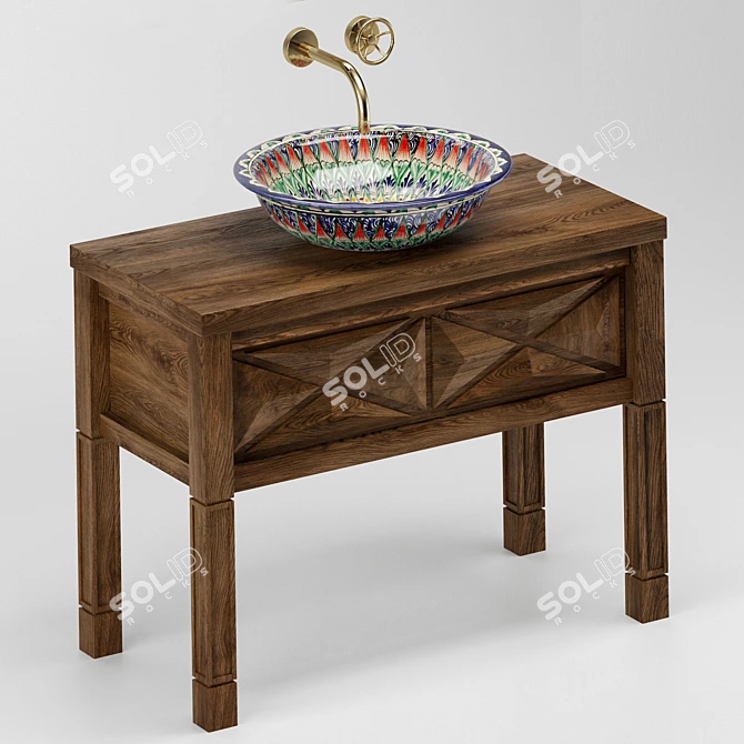 Antique Wooden Washbasin Cabinet 3D model image 2