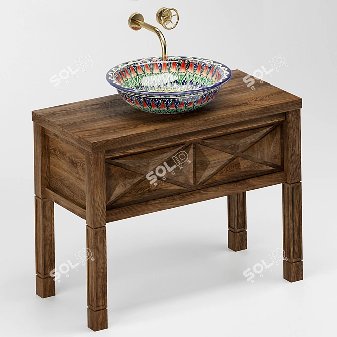 Antique Wooden Washbasin Cabinet 3D model image 7