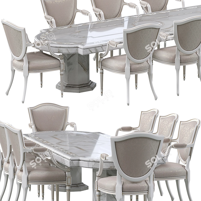 Elegant Dining Set with Marble Table 3D model image 3