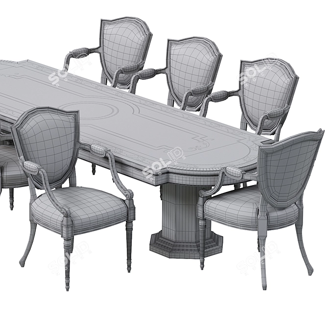 Elegant Dining Set with Marble Table 3D model image 5