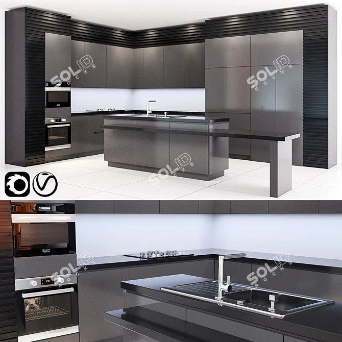 Sleek Modern Kitchen Design 3D model image 1