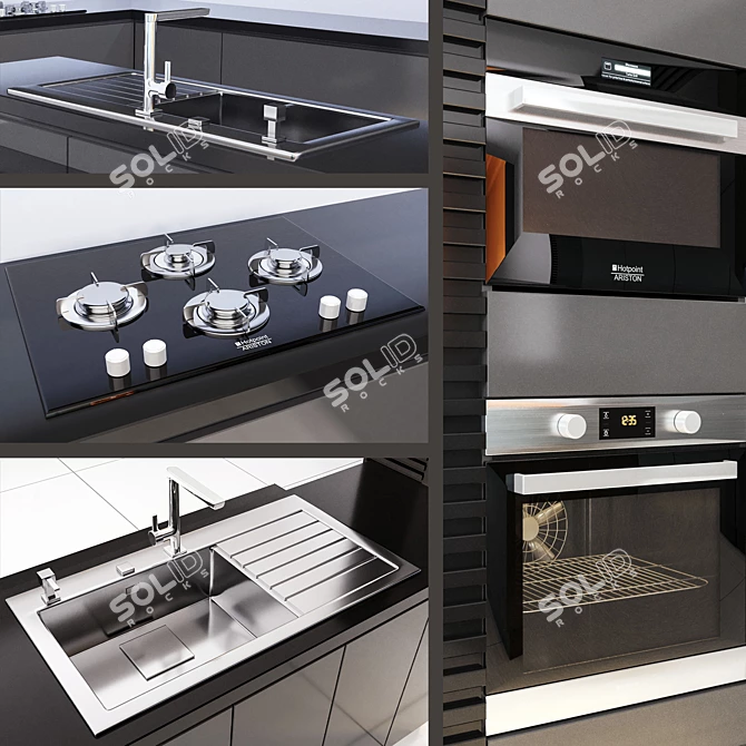 Sleek Modern Kitchen Design 3D model image 2