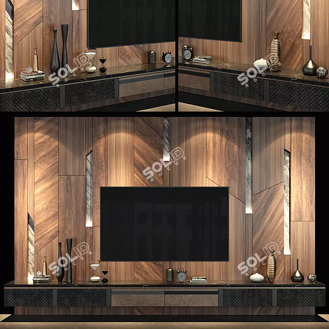 Stylish TV Wall Design 3D model image 1