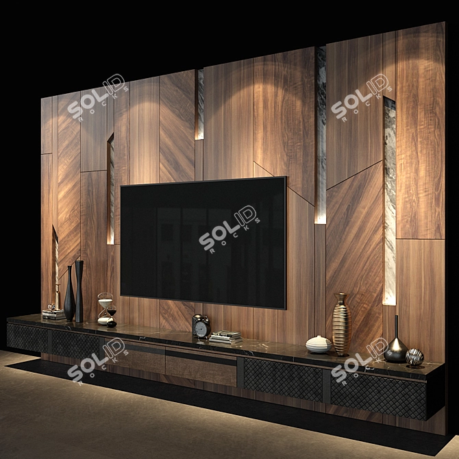 Stylish TV Wall Design 3D model image 3