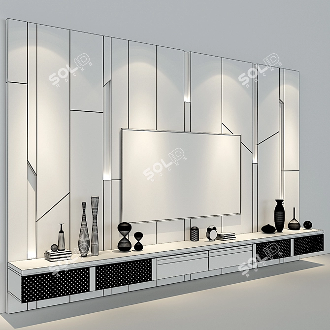 Stylish TV Wall Design 3D model image 4