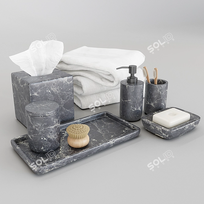 Luxury Black Marble Bath Set 3D model image 4