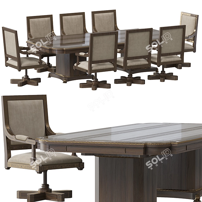 Arabic-inspired Chair & Table Set 3D model image 1