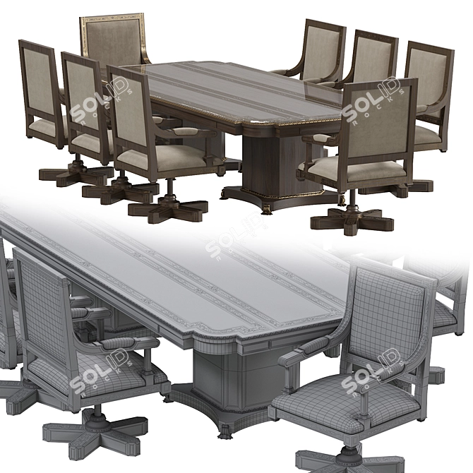 Arabic-inspired Chair & Table Set 3D model image 4