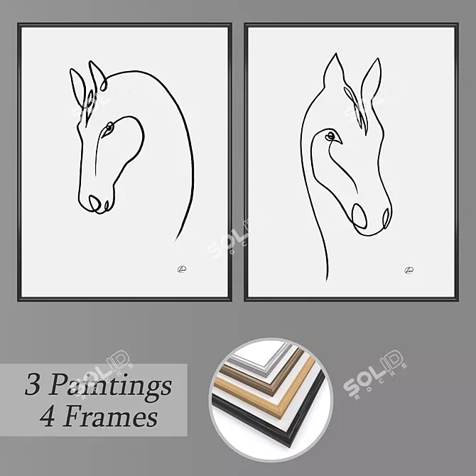 Elegant Frame Set & Wall Paintings 3D model image 1