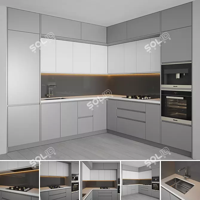 Contemporary Kitchen Set: Gas Hob, Sink, Oven, Hood 3D model image 1