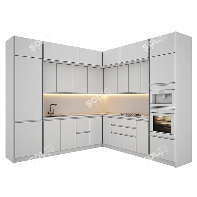 Contemporary Kitchen Set: Gas Hob, Sink, Oven, Hood 3D model image 5