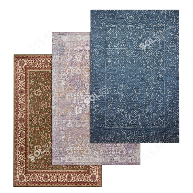High-Quality Carpet Set: 3 Variants 3D model image 1