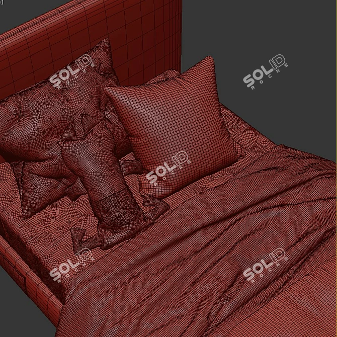 Beige Lydia Bed with Bedding Set 3D model image 3