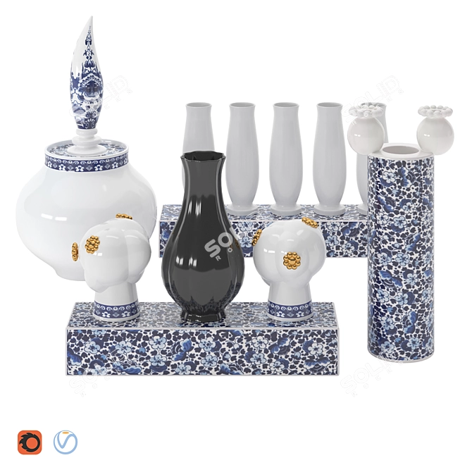 Moooi Delft Blue Vases: Exquisite Ceramic Elegance 3D model image 1