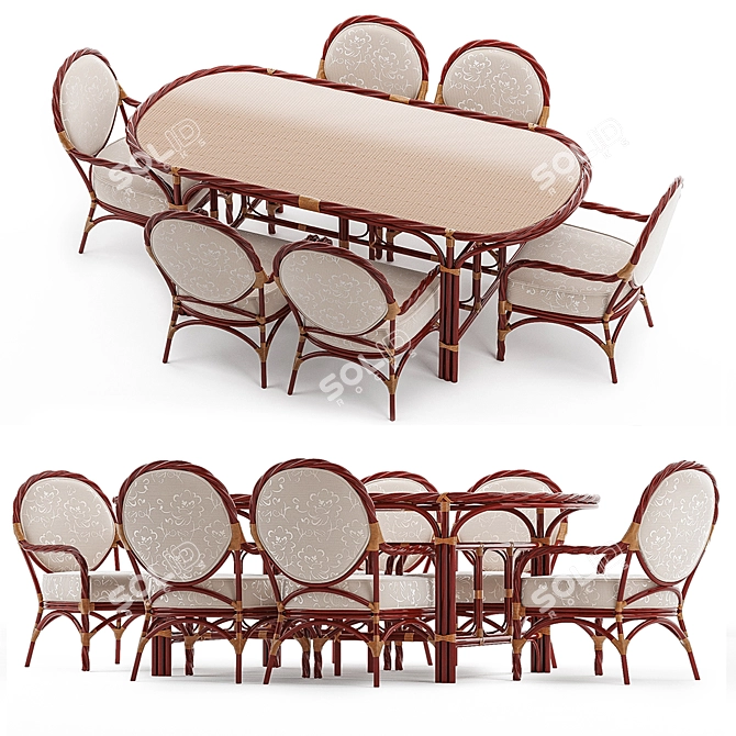 Rattan Bamboo Ophelia Set: Table & Chair 3D model image 1