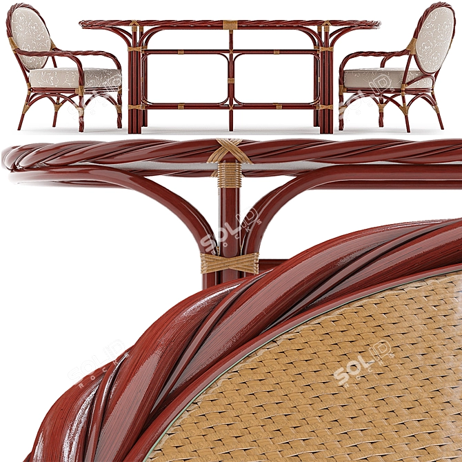 Rattan Bamboo Ophelia Set: Table & Chair 3D model image 4