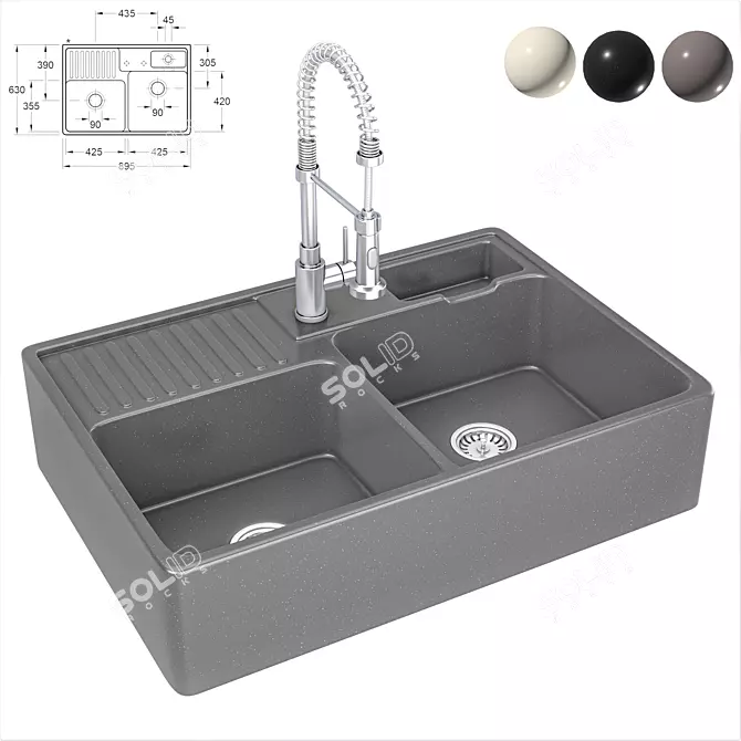 Modern Sink and Luxury Mixer 3D model image 1