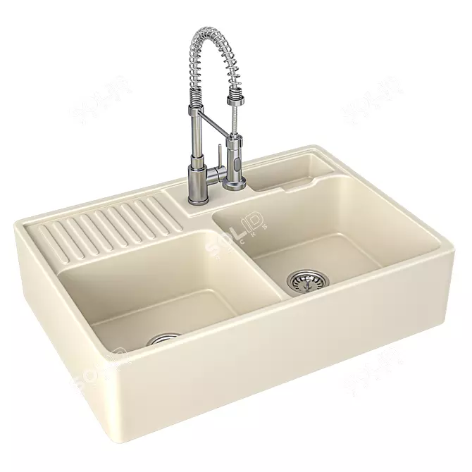 Modern Sink and Luxury Mixer 3D model image 2