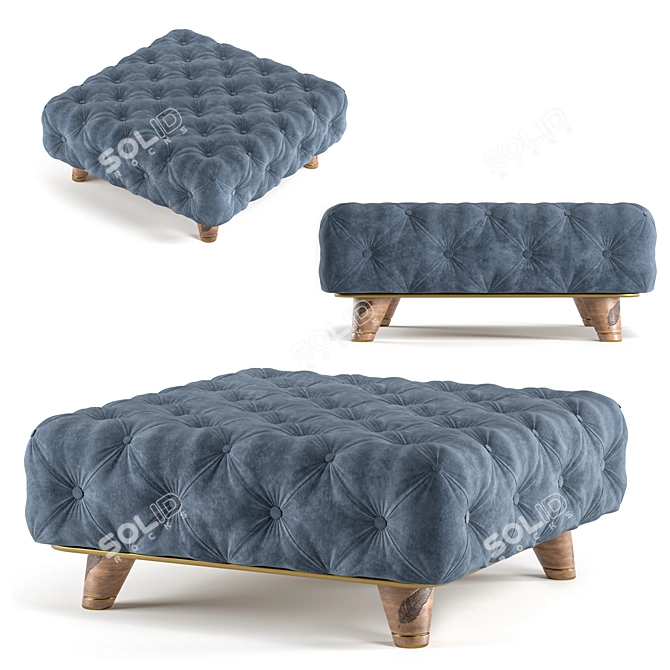 Modern Square Tufted Ottoman-Coffee Table: Elegant Fabric & Carved Wood Combination 3D model image 1