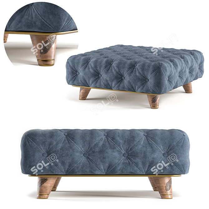 Modern Square Tufted Ottoman-Coffee Table: Elegant Fabric & Carved Wood Combination 3D model image 2