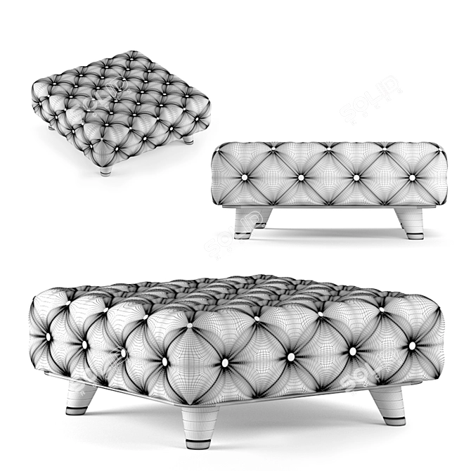 Modern Square Tufted Ottoman-Coffee Table: Elegant Fabric & Carved Wood Combination 3D model image 4