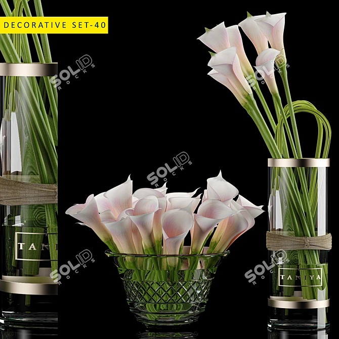 Elegant Calla Lily Decor Set 3D model image 1