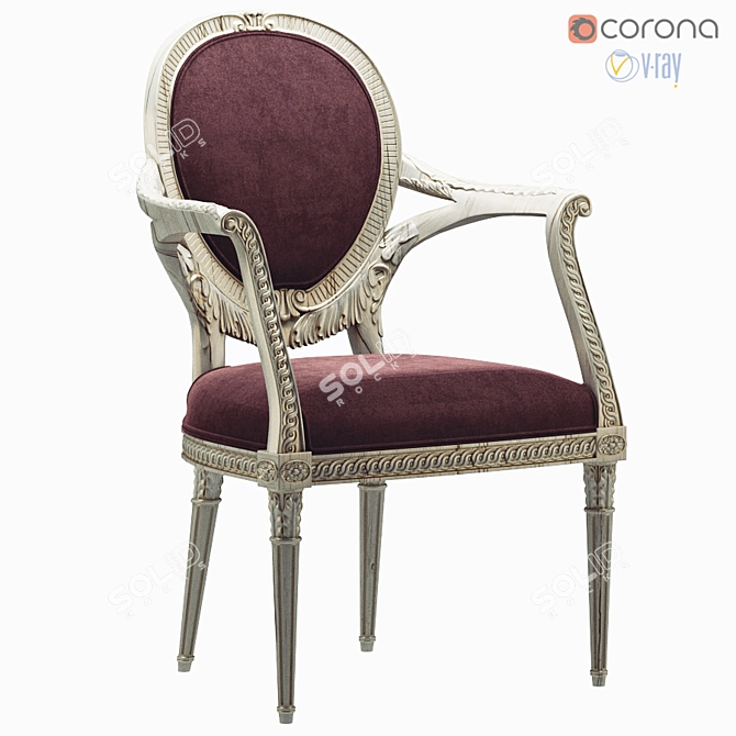 Elegant Carved Baker Armchair 3D model image 2