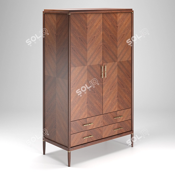 Caramel Oak Pattern Wardrobe 3D model image 1