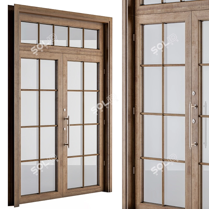 Antique Wooden Glass Door 3D model image 1