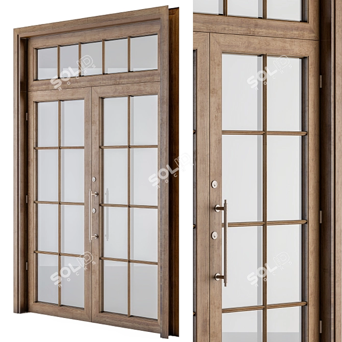 Antique Wooden Glass Door 3D model image 2