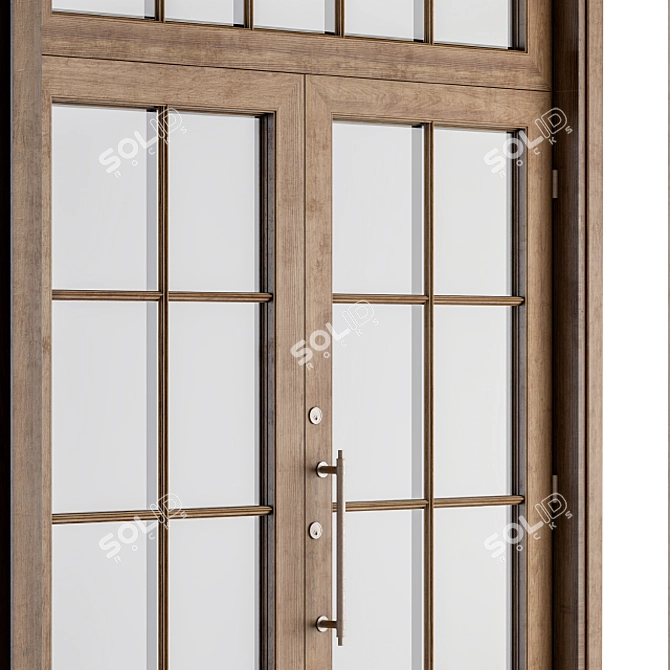 Antique Wooden Glass Door 3D model image 3