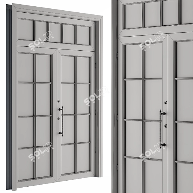 Antique Wooden Glass Door 3D model image 4