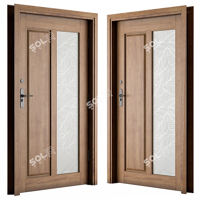 Elegant Wood Entry Door 3D model image 2