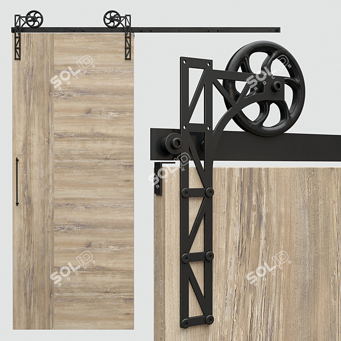 Industrial Barn Mechanism | Rustic Loft Door Hardware 3D model image 1