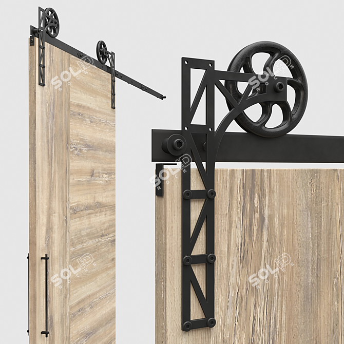 Industrial Barn Mechanism | Rustic Loft Door Hardware 3D model image 2