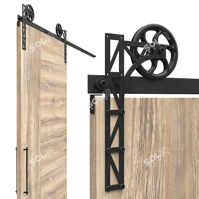 Industrial Barn Mechanism | Rustic Loft Door Hardware 3D model image 8