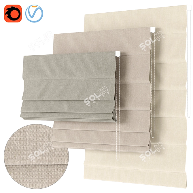 Elegant Roman Curtains in 12 Sizes 3D model image 1