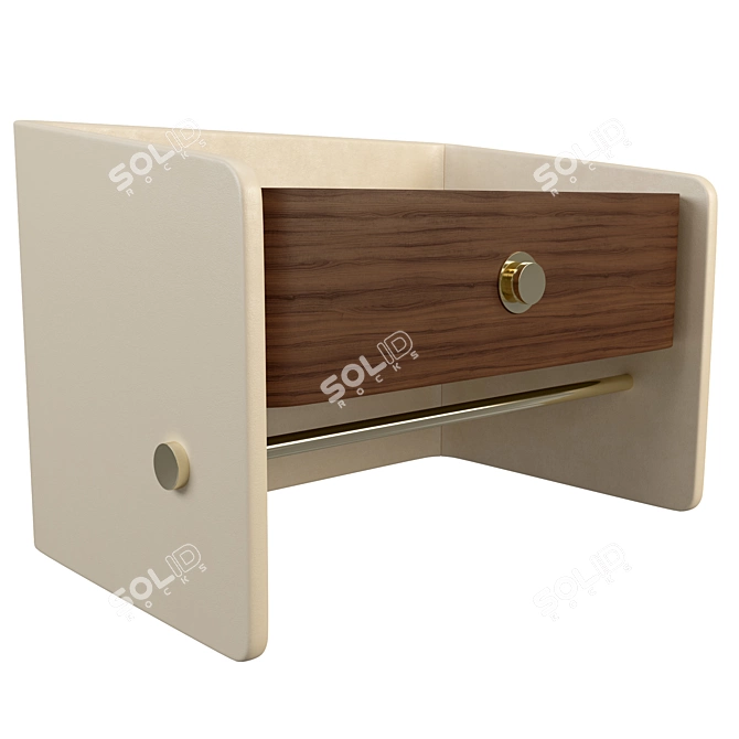 Luxury Walnut Nightstand with Brass Accents 3D model image 1