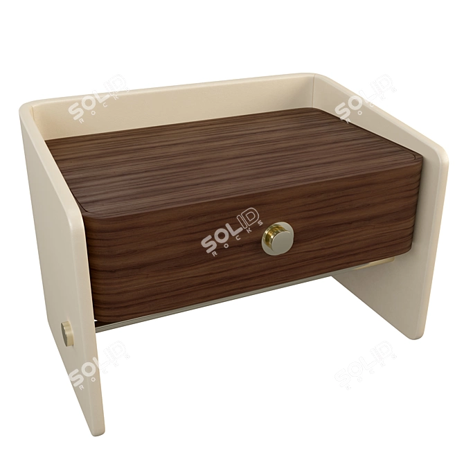 Luxury Walnut Nightstand with Brass Accents 3D model image 2