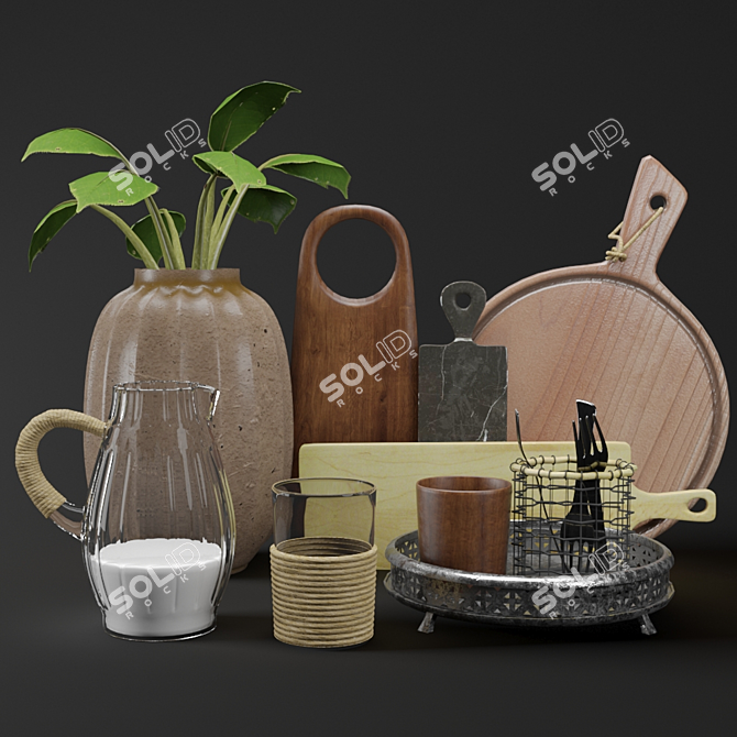 Wooden Kitchen Decor Set 3D model image 1