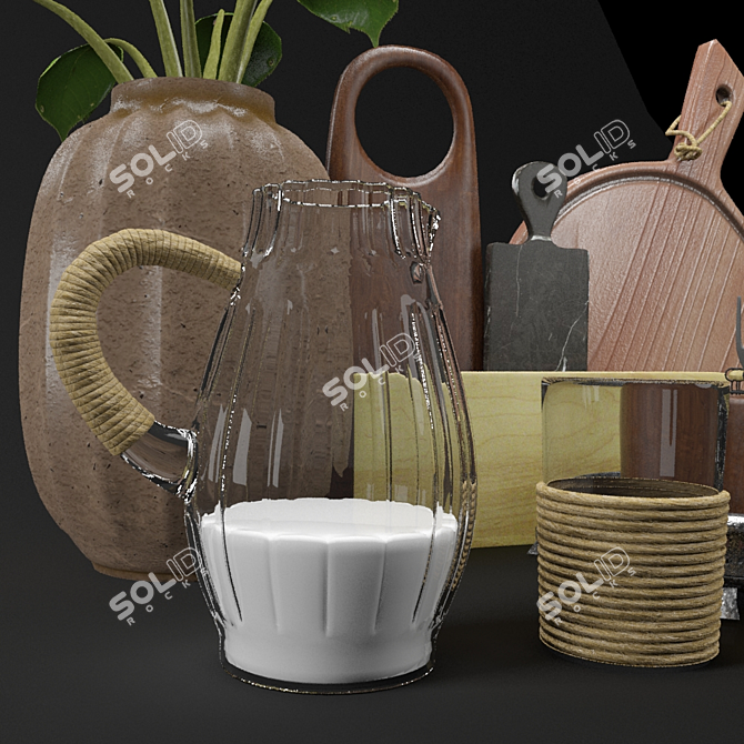 Wooden Kitchen Decor Set 3D model image 2